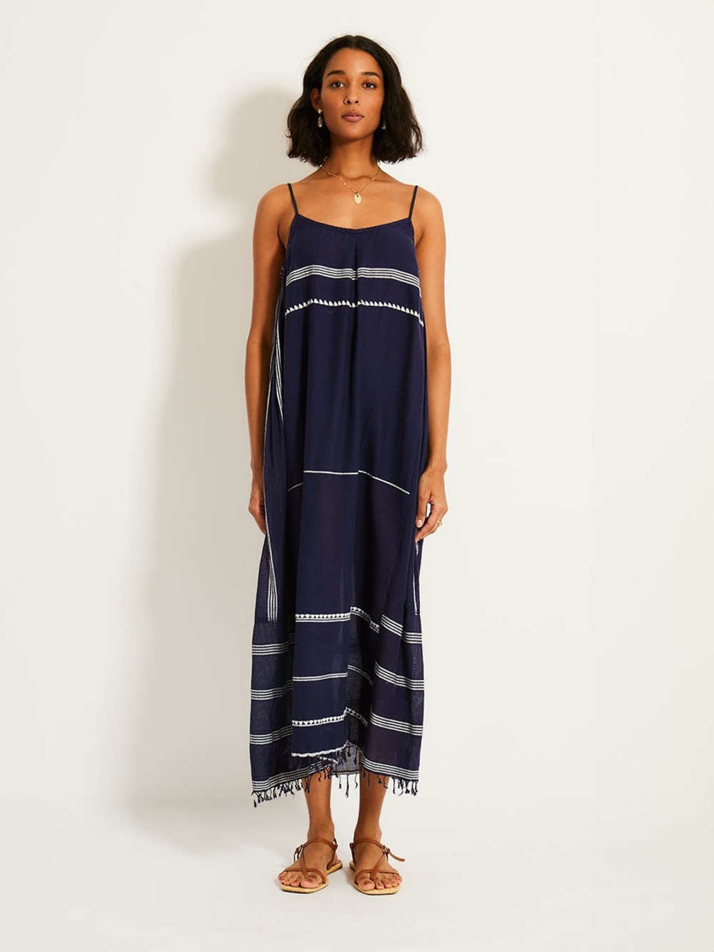 Lemlem Nia Slip Dress in Nunu Navy Size XS